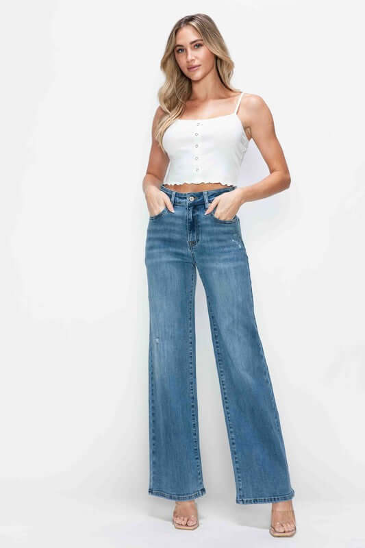 Bytos Full Size High Rise Wide Leg Jeans with Pockets