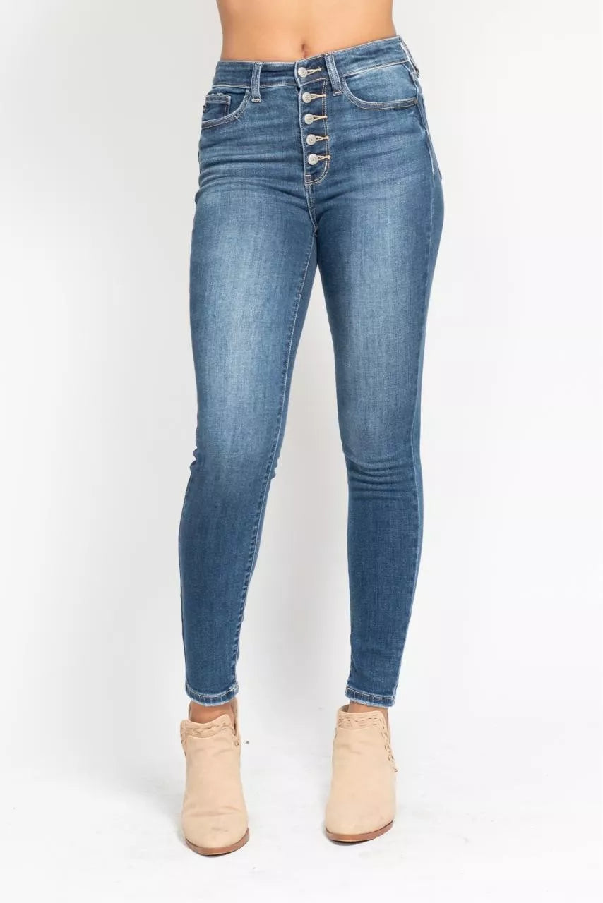 Judy Blue Full Size High Rise Button Fly Skinny Jeans Plus Size - Sleekdenim.com