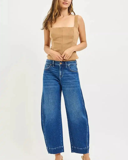 RISEN Mid Rise Crop Barrel Jeans - Sleekdenim.com