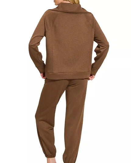 Zenana Scuba Half Zip Sweatshirts and Joggers Set - Sleekdenim.com
