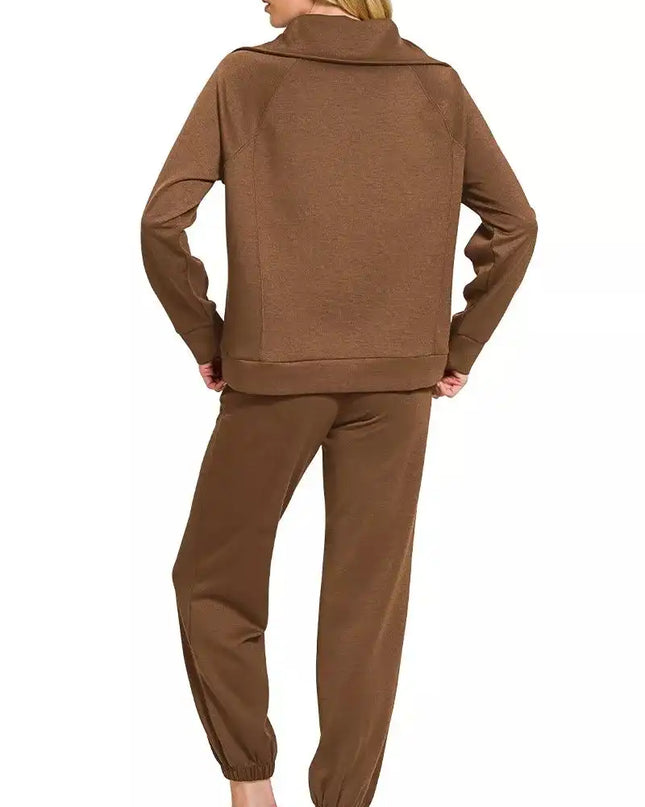Zenana Scuba Half Zip Sweatshirts and Joggers Set - Sleekdenim.com