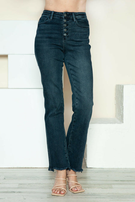 Judy Blue Full Size Button Fly Hem Destroy Straight Jeans | Sleekdenim.com