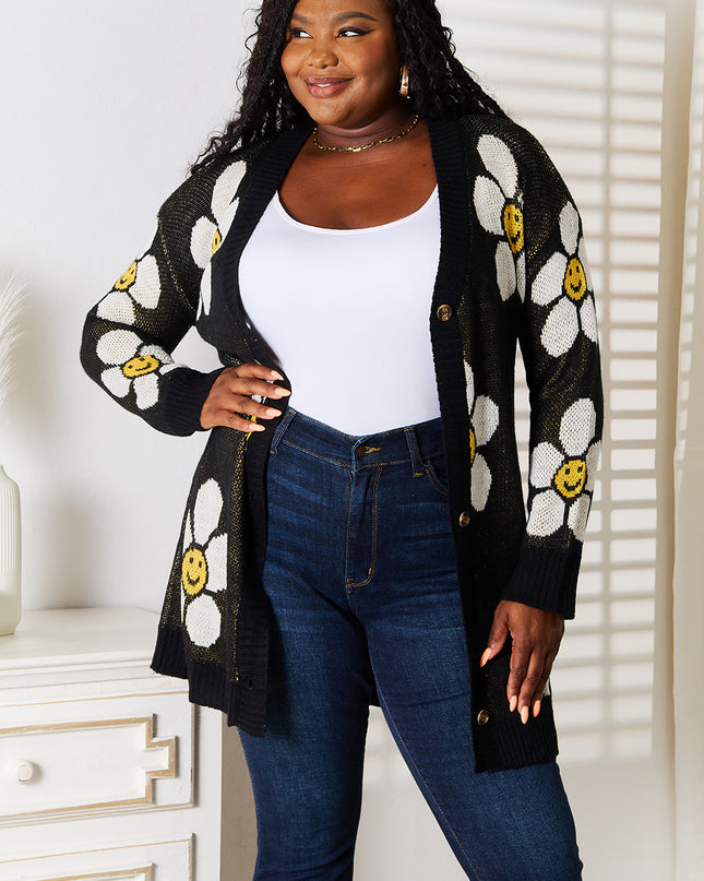 Perfee Floral Button Down Longline Cardigan - Sleekdenim.com