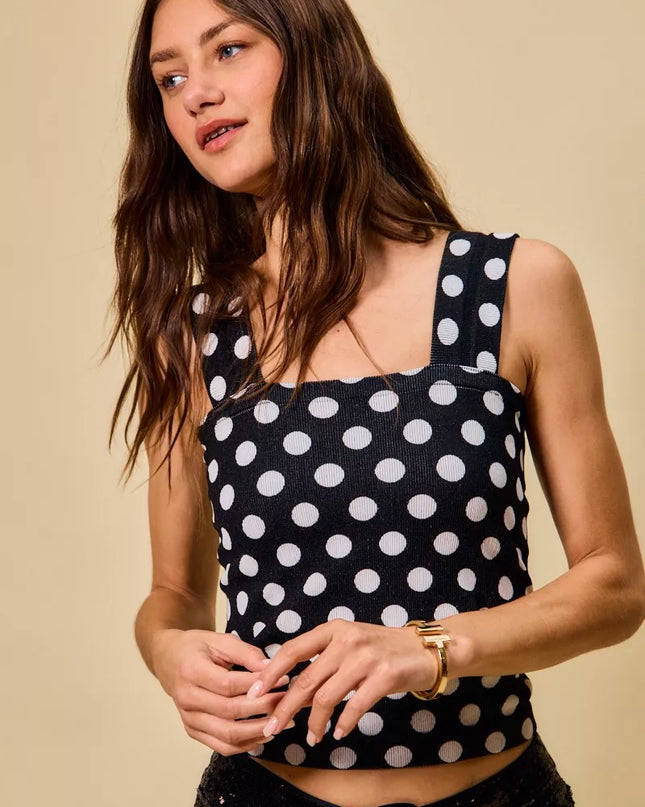 SO ME Polka Dot Knit Crop Seamless Casual Tank - Sleekdenim.com