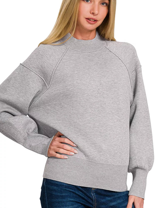 Zenana Viscose Mock Neck Exposed Seam Sweater - Sleekdenim.com