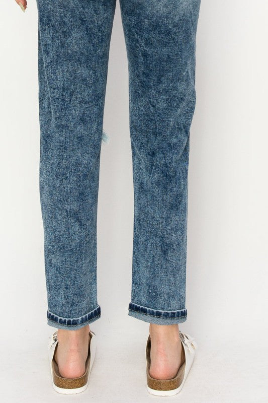 AT1061MMD HIGH RISE STRETCH DISTRESSED MOM JEANS - Sleekdenim.com