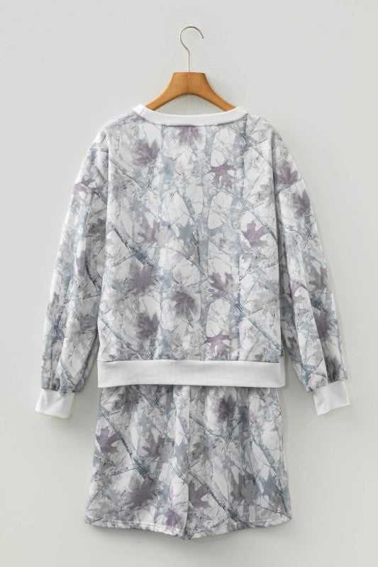 Abstract Camo Pullover & Drawstring Shorts Set - Sleekdenim.com