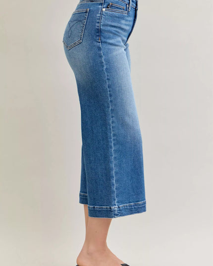 Judy Blue Mid Rise Crop Wide Leg Jeans - Sleekdenim.com