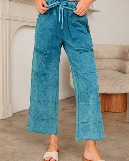 Mineral Wash High Waist Raw Hem Pants - Sleekdenim.com