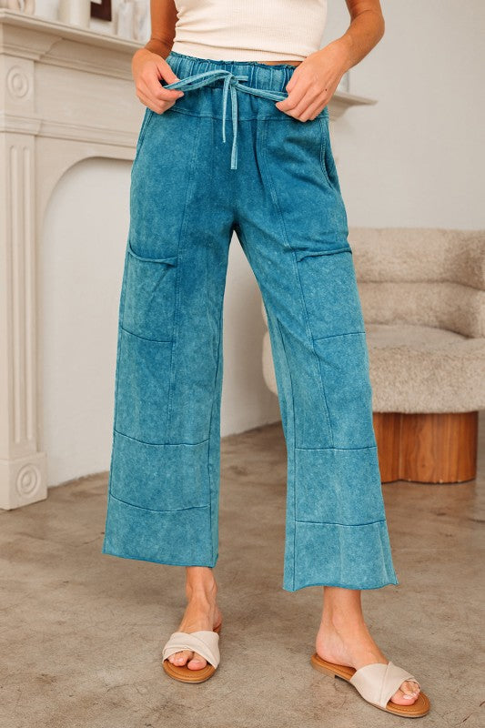 Mineral Wash High Waist Raw Hem Pants - Sleekdenim.com