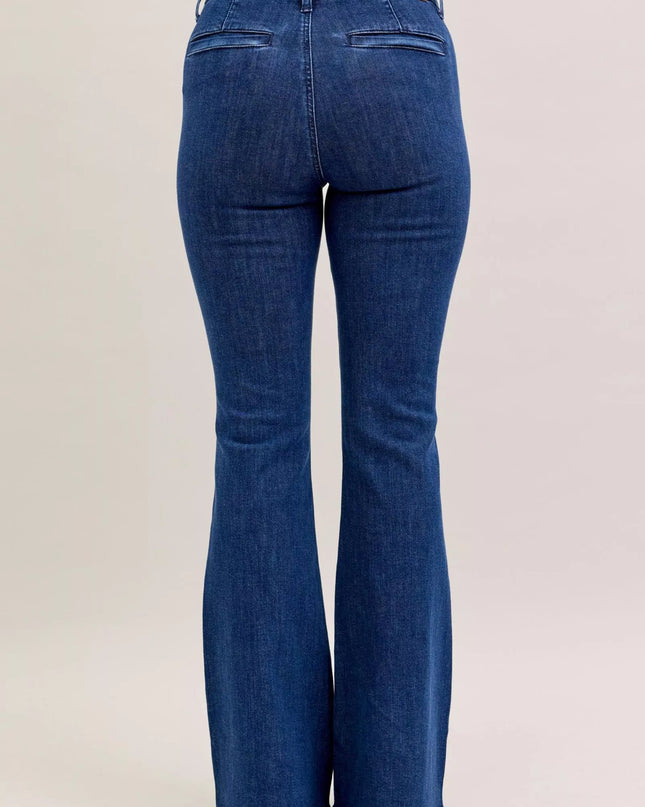 Judy Blue High Waist Flare Jeans with Front Patch Pockets - Sleekdenim.com