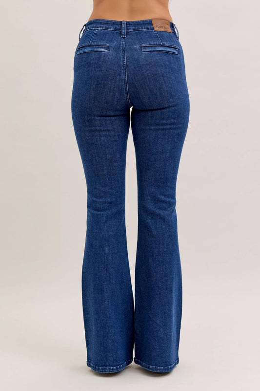 Judy Blue High Waist Flare Jeans with Front Patch Pockets - Sleekdenim.com