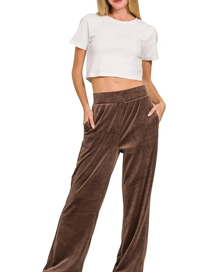 Zenana Velvet Zip Up Hoodie and Pants Set - Sleekdenim.com