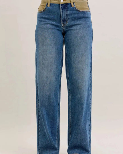 Judy Blue MR Column Straight Jeans with Corduroy Waist - Sleekdenim.com