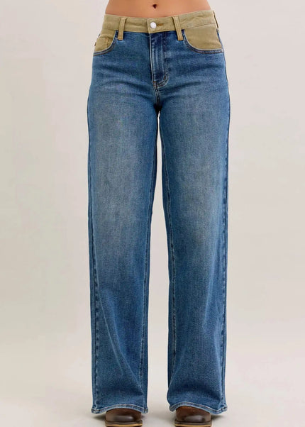 Judy Blue MR Column Straight Jeans with Corduroy Waist - Sleekdenim.com