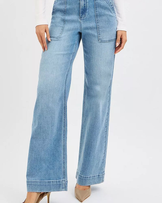 RISEN Full Size High Rise Straight Leg Jeans with Front Pockets Plus Size - Sleekdenim.com