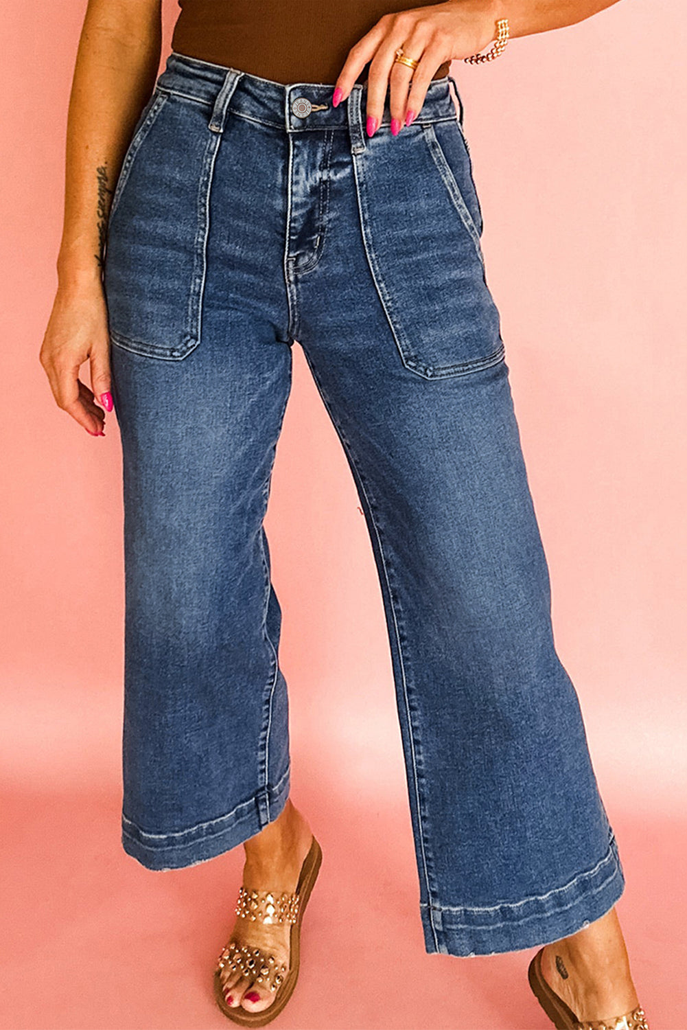 Ashleigh Blue Cropped High Rise Wide Leg Jeans - 1