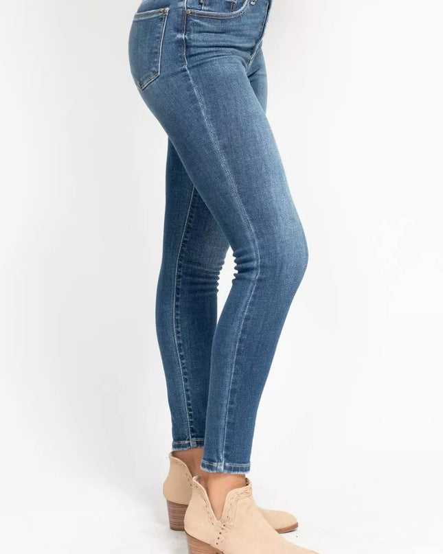 Judy Blue Full Size High Rise Button Fly Skinny Jeans Plus Size - Sleekdenim.com