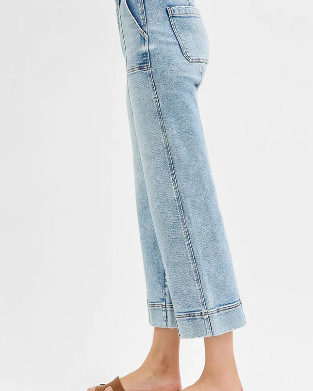 RISEN Full Size High Rise Crop Wide Front Seam Detailed Jeans Plus Size - Sleekdenim.com