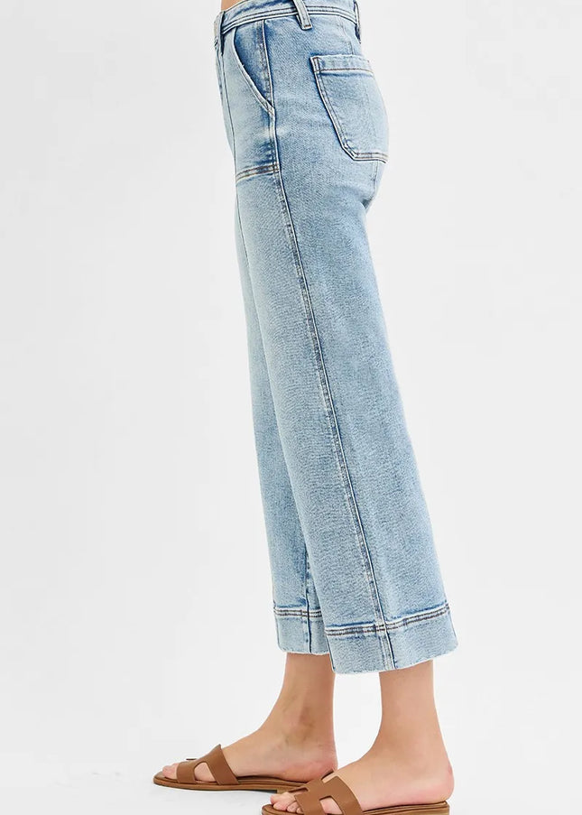 RISEN Full Size High Rise Crop Wide Front Seam Detailed Jeans Plus Size - Sleekdenim.com