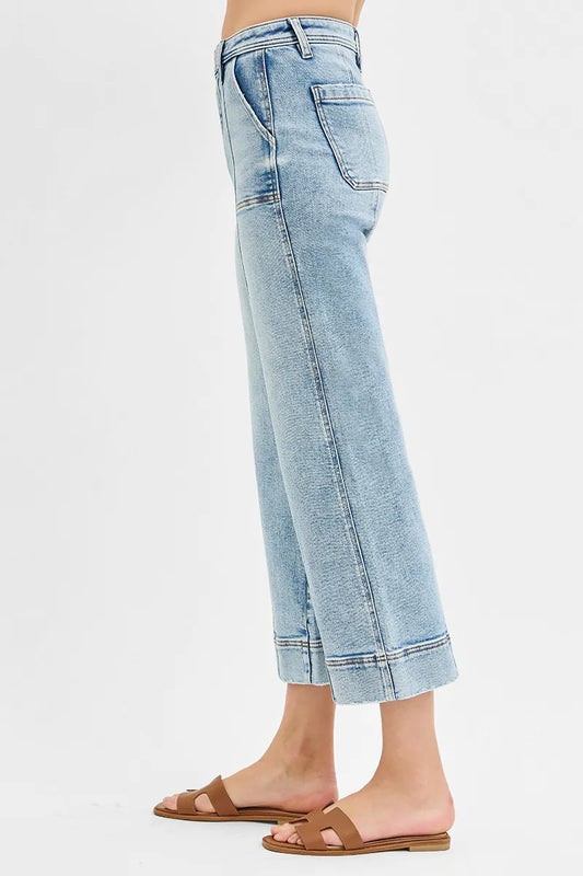 RISEN Full Size High Rise Crop Wide Front Seam Detailed Jeans Plus Size - Sleekdenim.com