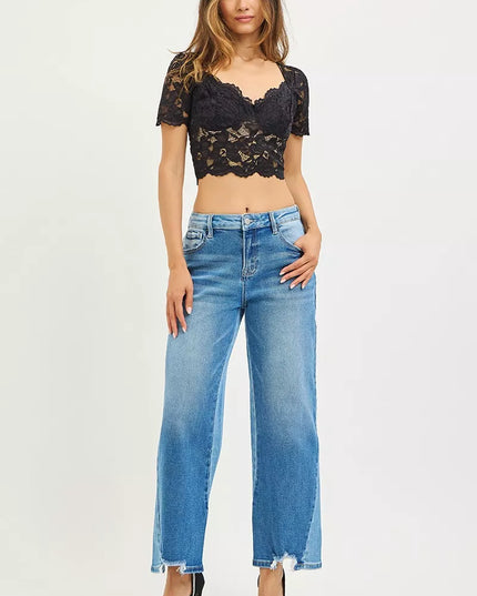 RISEN Full Size Slouchy Cropped Barrel Jeans with Contrast Wash Plus Size - Sleekdenim.com