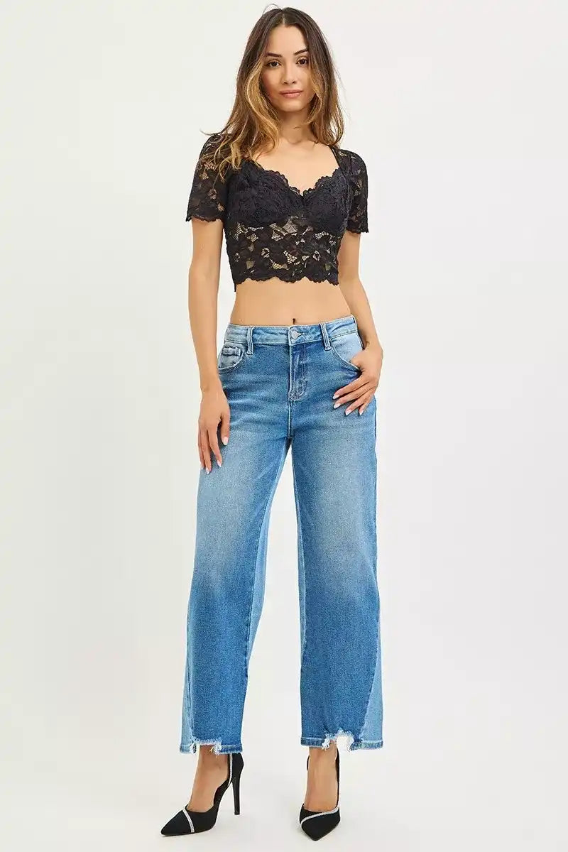 RISEN Slouchy Cropped Barrel Jeans with Contrast Wash PGC21503