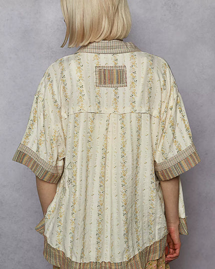 POL Printed Button Down Patchwork Short Sleeve Shirt - Sleekdenim.com