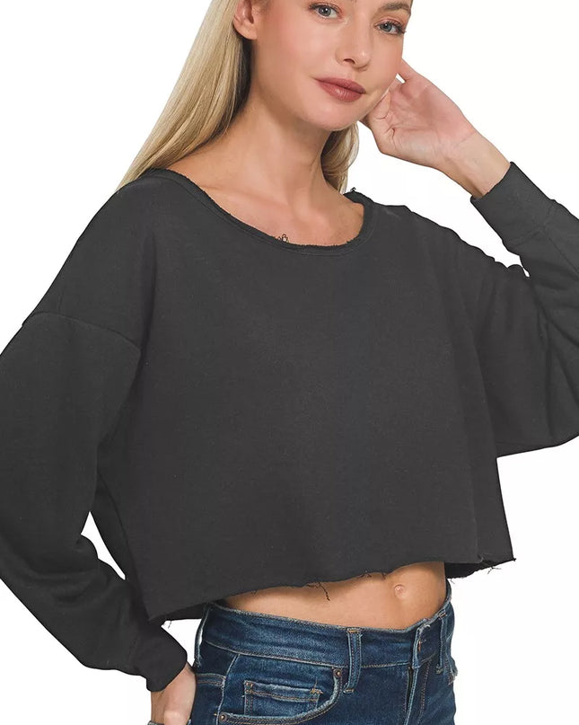 Zenana French Terry Boatneck Crop Top - Sleekdenim.com