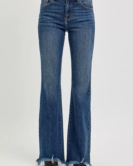 RISEN Full Size Mid Rise Flare Frayed Hem Jeans Plus Size - Sleekdenim.com