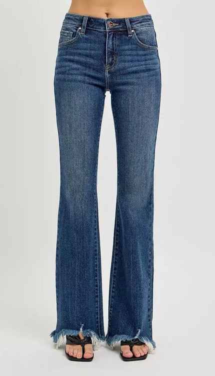RISEN Mid Rise Flare Frayed Hem Jeans RDP5836 - Sleekdenim.com