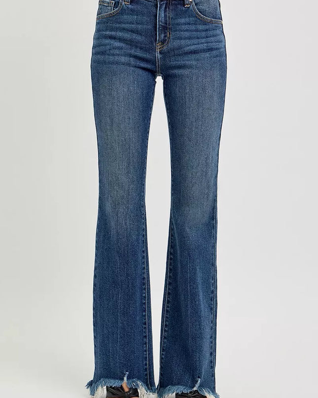 RISEN Full Size Mid Rise Flare Frayed Hem Jeans Plus Size - Sleekdenim.com