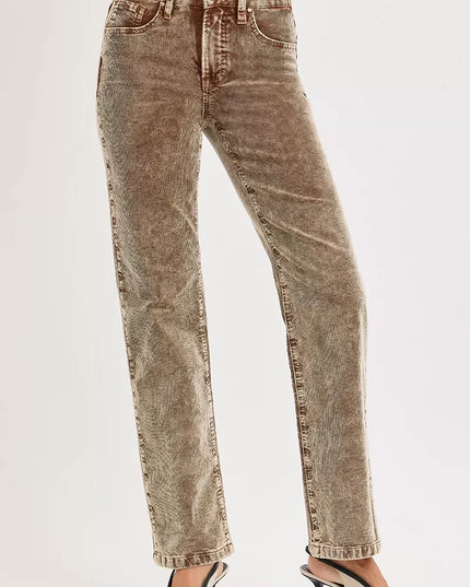 RISEN Tummy Control Mid Rise Straight Leg Corduroy Pants - Sleekdenim.com