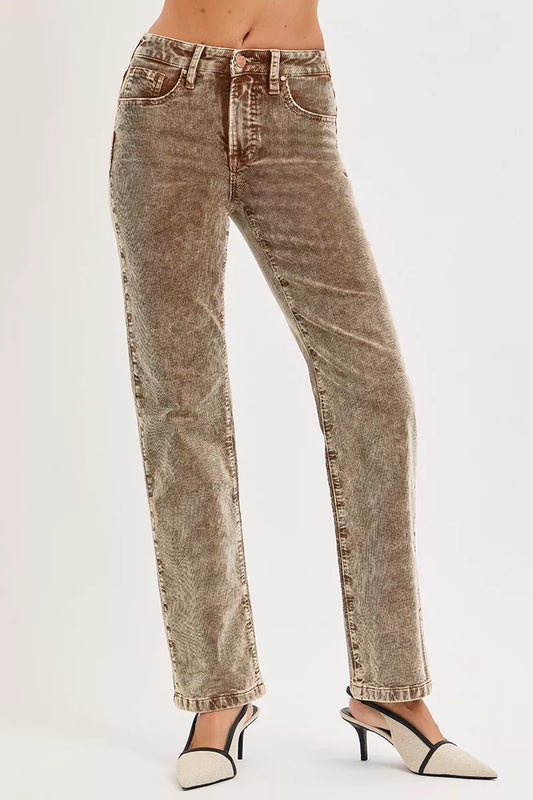 RISEN Tummy Control Mid Rise Straight Leg Corduroy Pants - Sleekdenim.com