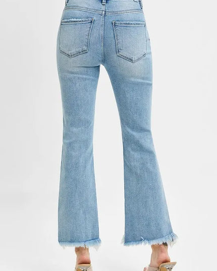 RISEN Full Size High Rise Crop Bootcut Fray Hem Jeans Plus Size - Sleekdenim.com