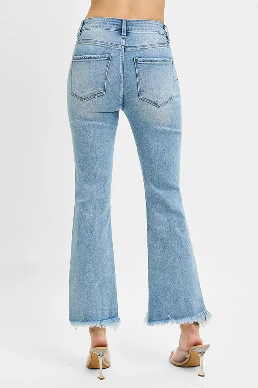 RISEN Full Size High Rise Crop Bootcut Fray Hem Jeans Plus Size - Sleekdenim.com