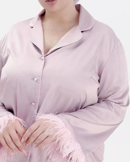 Silky Button Up Top and Pants Lounge Set - Sleekdenim.com