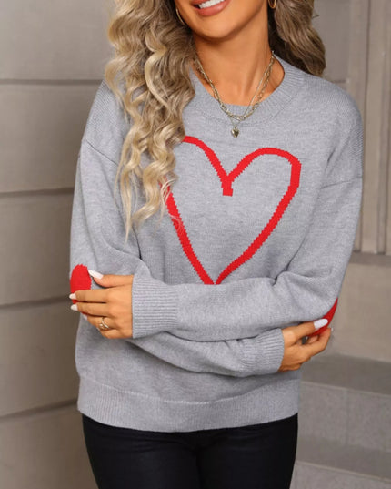 Valentine's Day Heart Graphic Dropped Shoulder Sweater - Sleekdenim.com