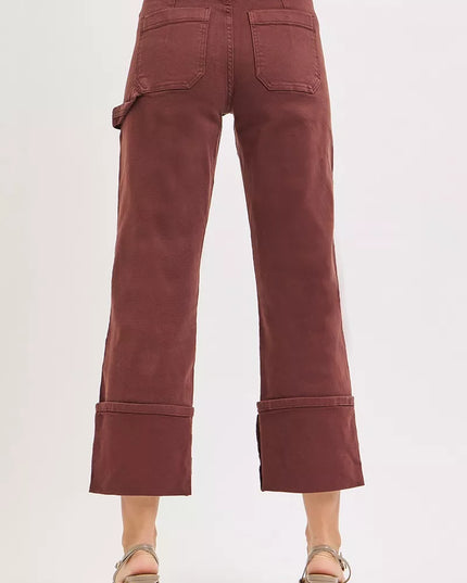 RISEN Full Size High Rise Wide Straight Cuffed Patch Jeans Plus Size - Sleekdenim.com
