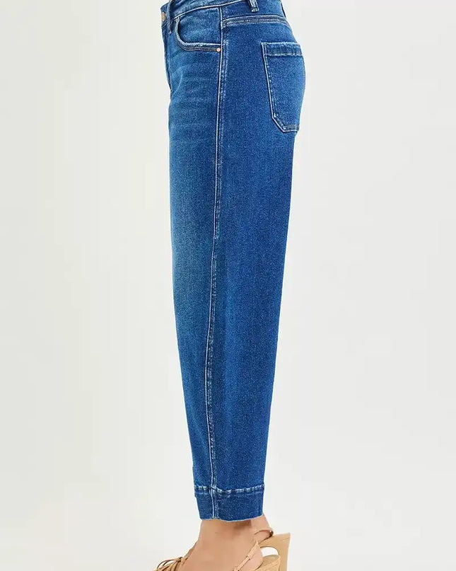 RISEN Mid Rise Crop Barrel Jeans - Sleekdenim.com