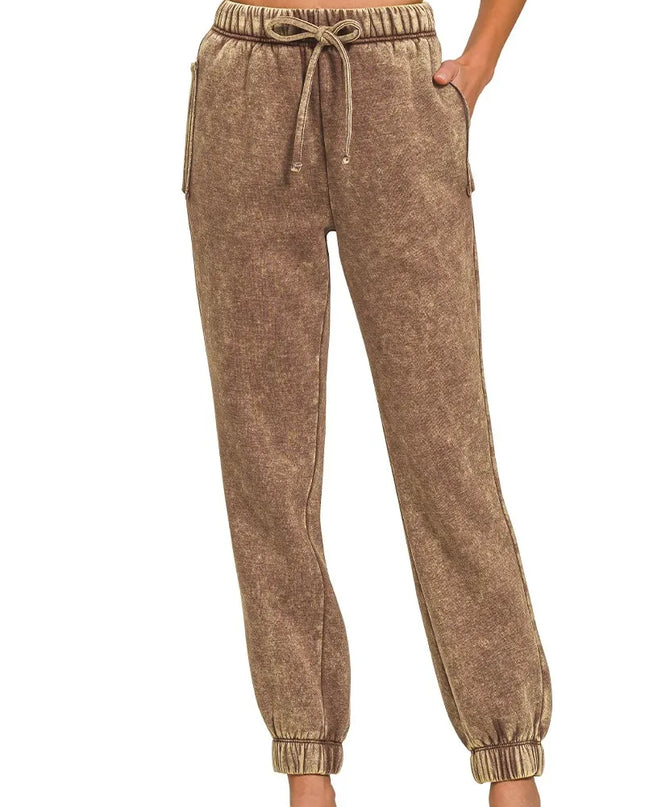 Zenana Acid Wash Fleece Sweatpants with Pockets - Sleekdenim.com