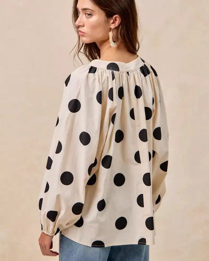 BiBi Polka Dot Exaggerated Balloon Sleeves Blouse - Sleekdenim.com