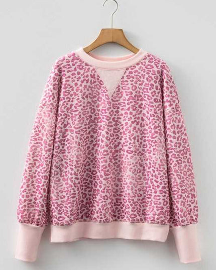 Leopard Patchwork Crew Neck Sweatshirt - Sleekdenim.com