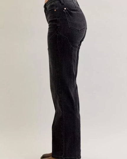 Judy Blue Mid Rise Straight Western Seam Detail Jeans - Sleekdenim.com