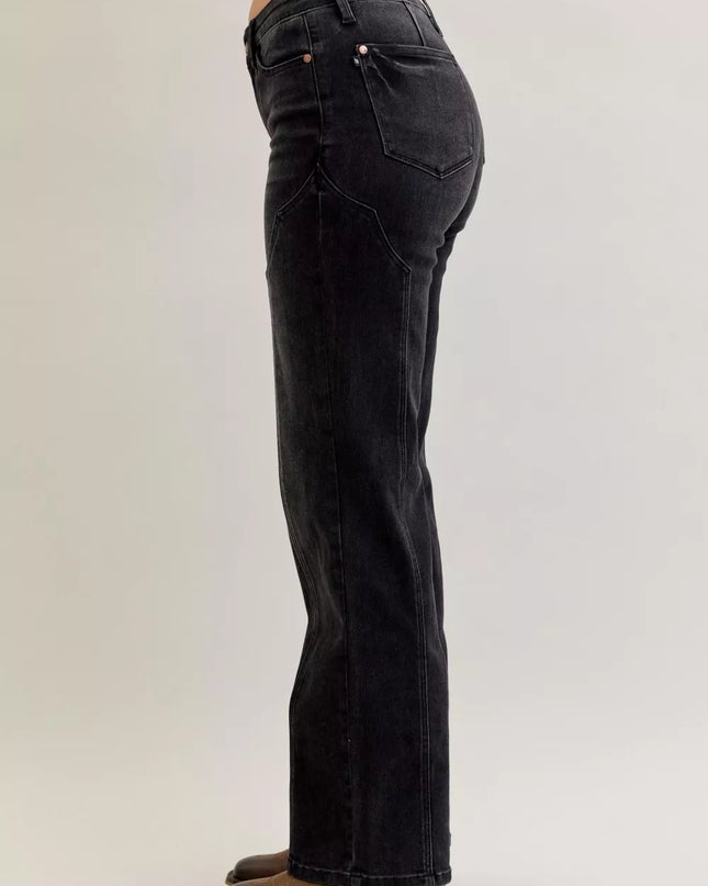 Judy Blue Mid Rise Straight Western Seam Detail Jeans - Sleekdenim.com