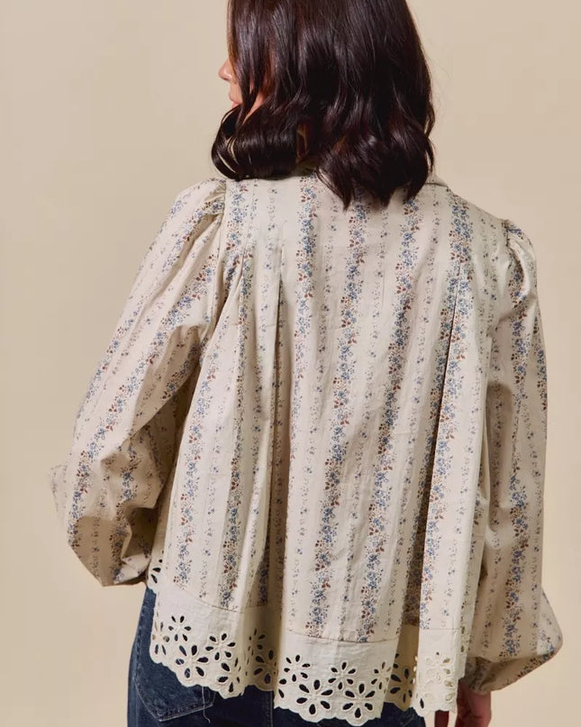 SO ME Floral Print Lace Button Down Shirt - Sleekdenim.com