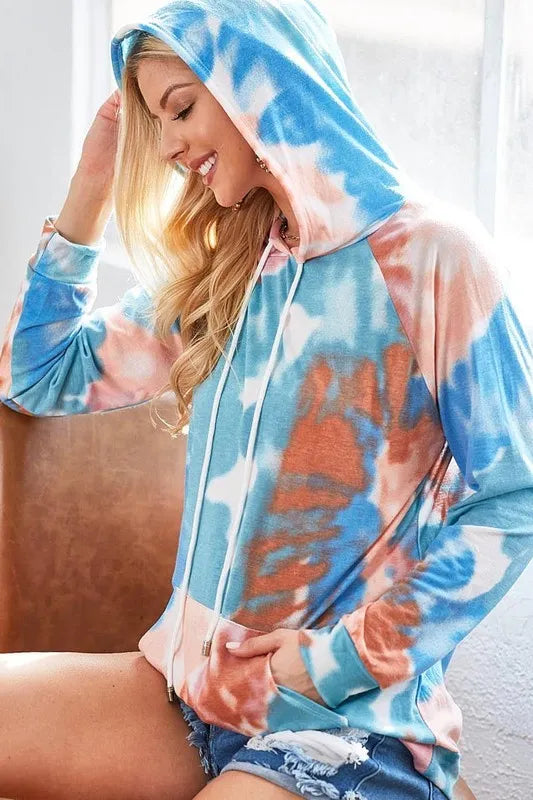 BiBi Tie Dye Jersey Knit Hoodie With Kangaroo Pocket - Sleekdenim.com
