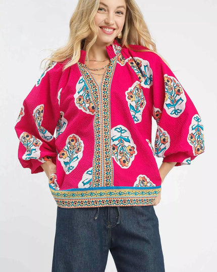 Umgee Boho Floral Print Tunic Blouse - Sleekdenim.com