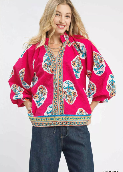 Umgee Boho Floral Print Tunic Blouse - Sleekdenim.com