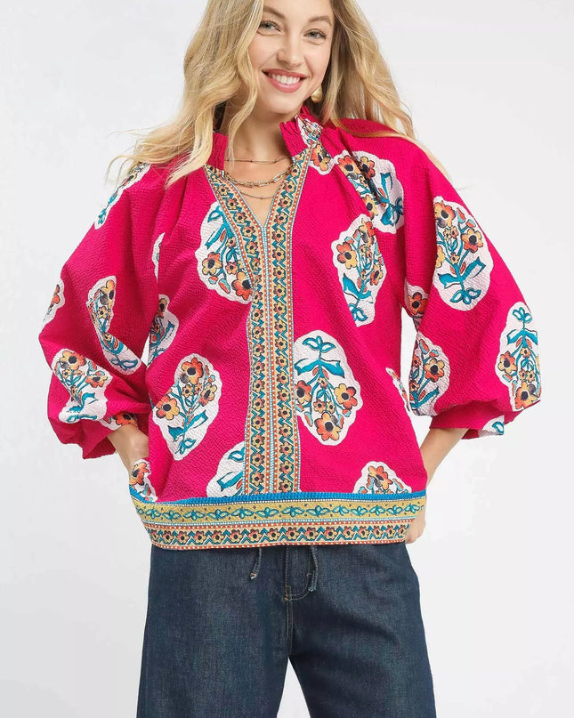 Umgee Boho Floral Print Tunic Blouse - Sleekdenim.com